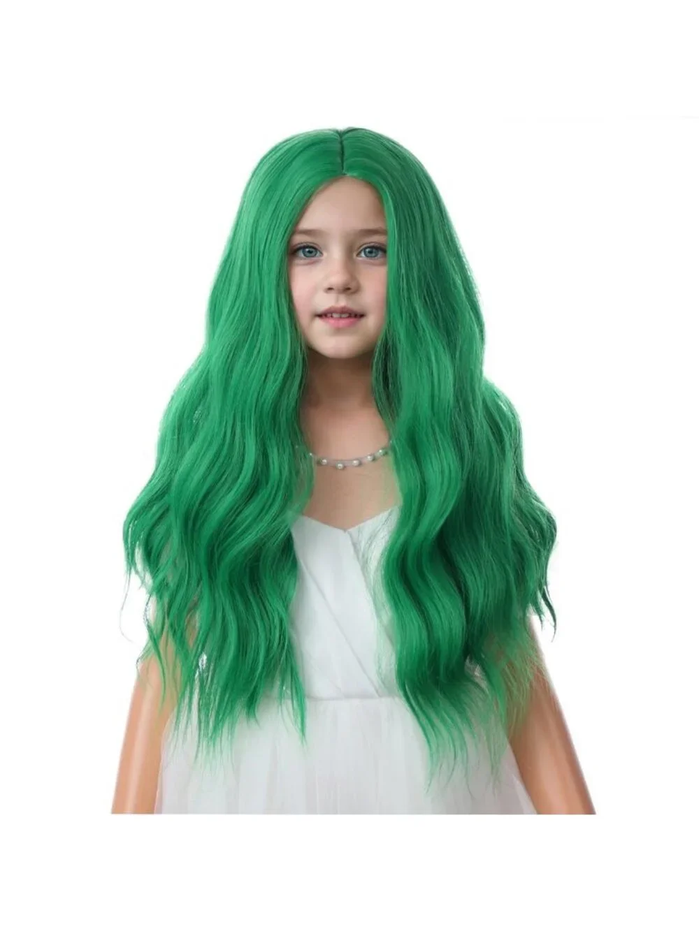 Women's Bright Green Long Wavy Wig For Girls Wavy Curly Synthetic Halloween Hair